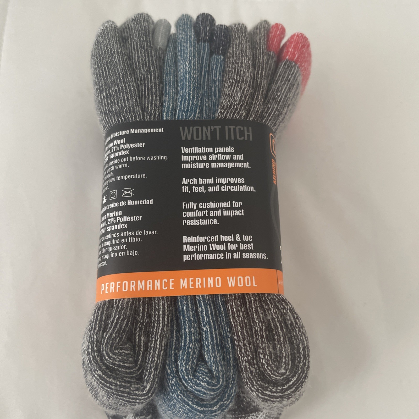 Omniwool 3-Pack Wool Tech Hiking Socks | Multicolor Size Large | New