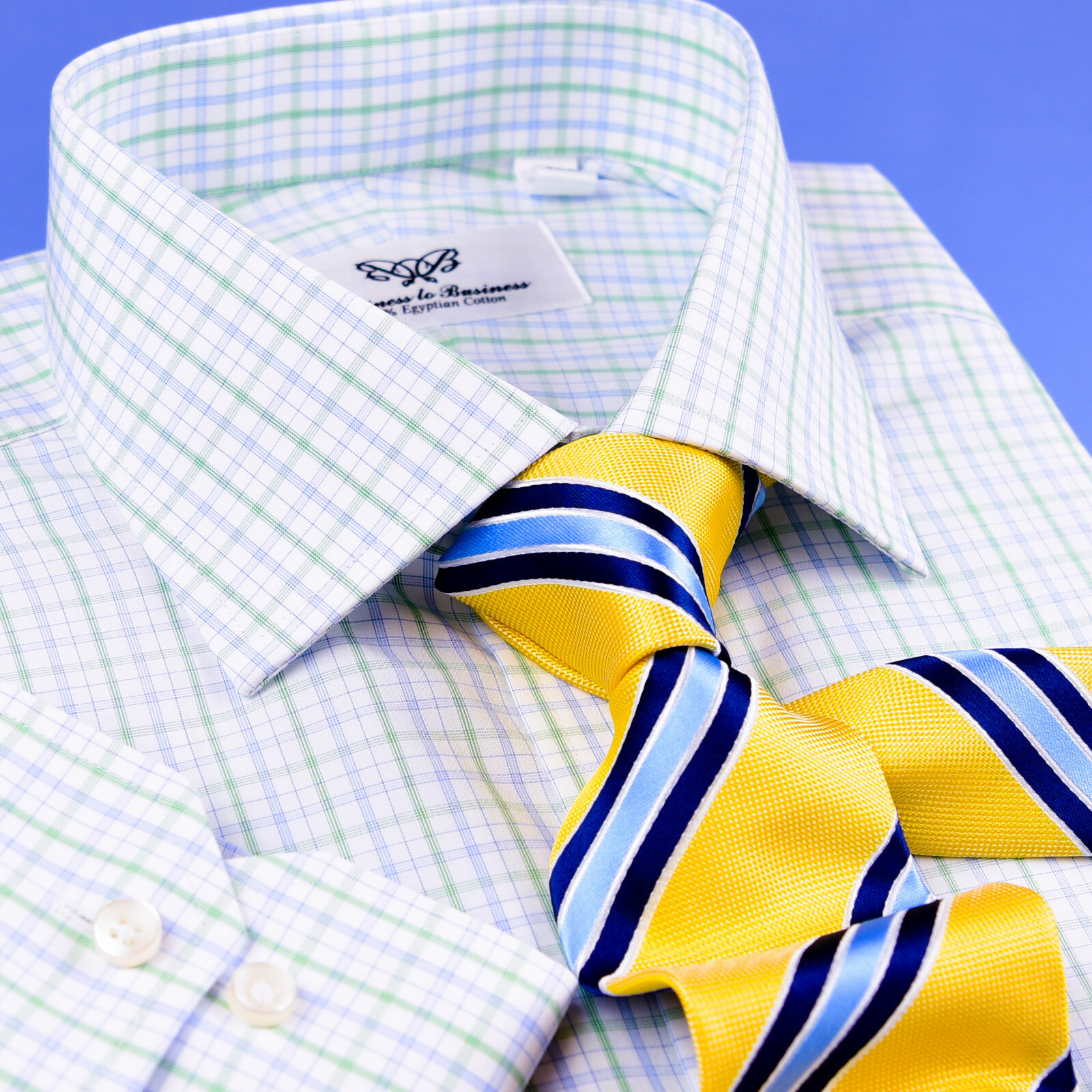 Mens Elegant Green & Blue Double Ply 80’s Fine Wevon Formal Business Shirts