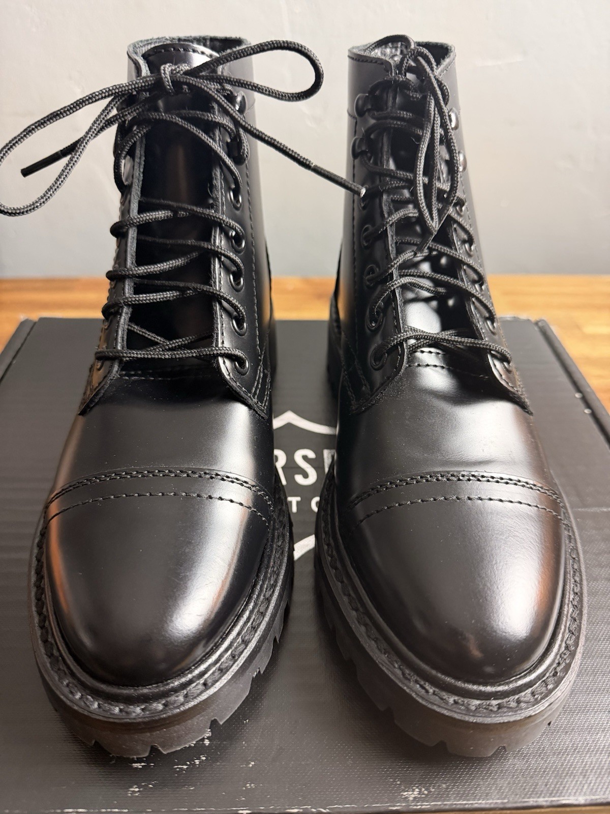 Thursday Boot Co. Women Black Leather Combat Boots Lace-Up Rugged Rubber Sole