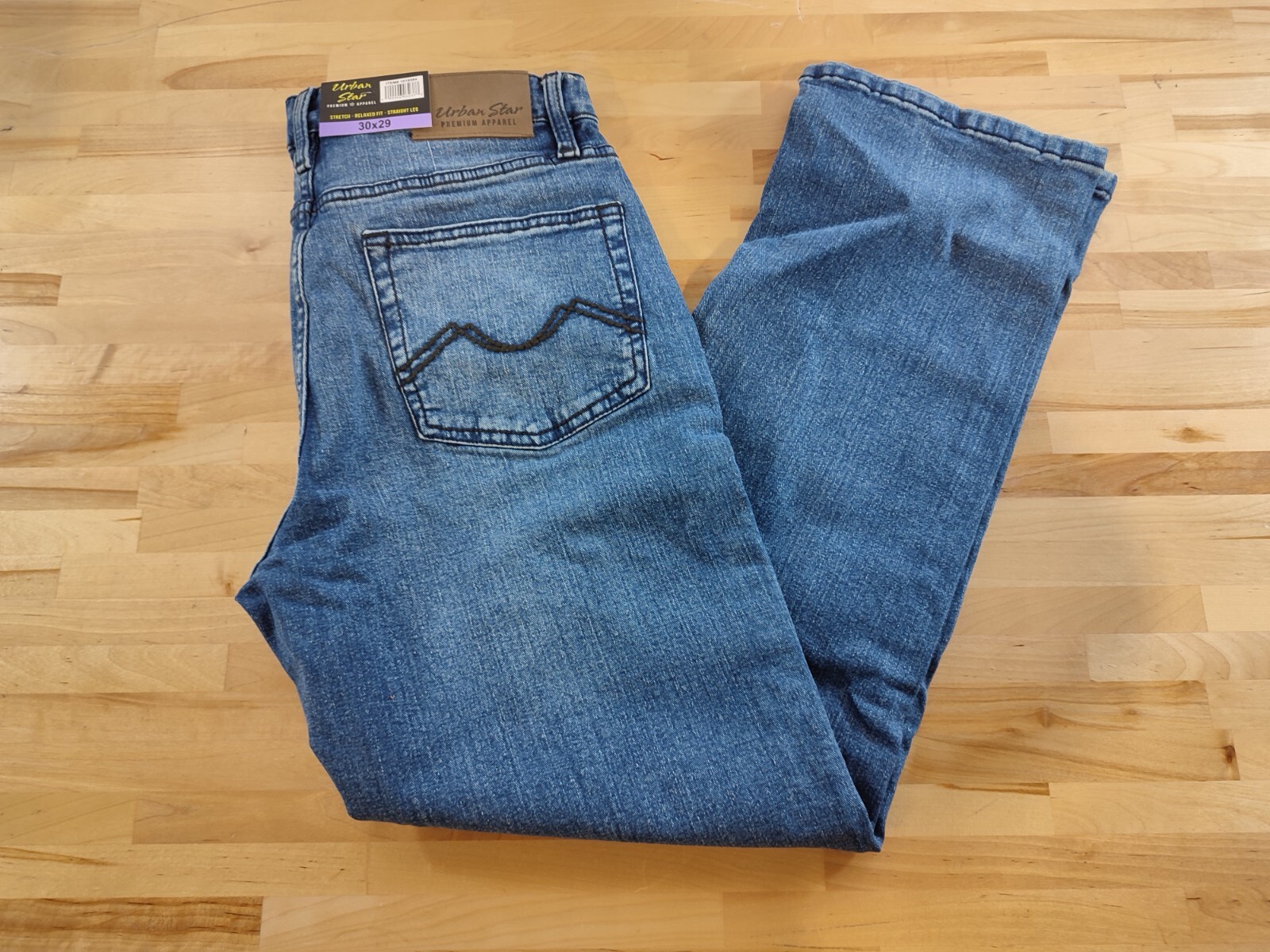 Men’s Urban Star Relaxed Fit Straight Leg 5 Pocket Stretch Jeans Blue 30Wx29L