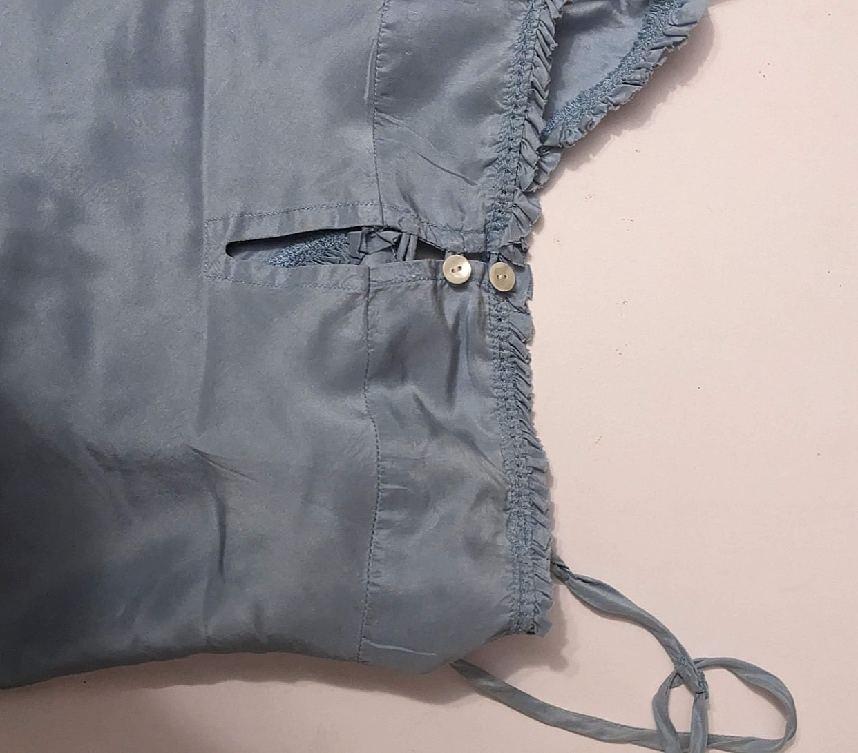 Y2K Country Road Soft blue silk cami Cottagecore Tiny Ruffles Spagetti Straps