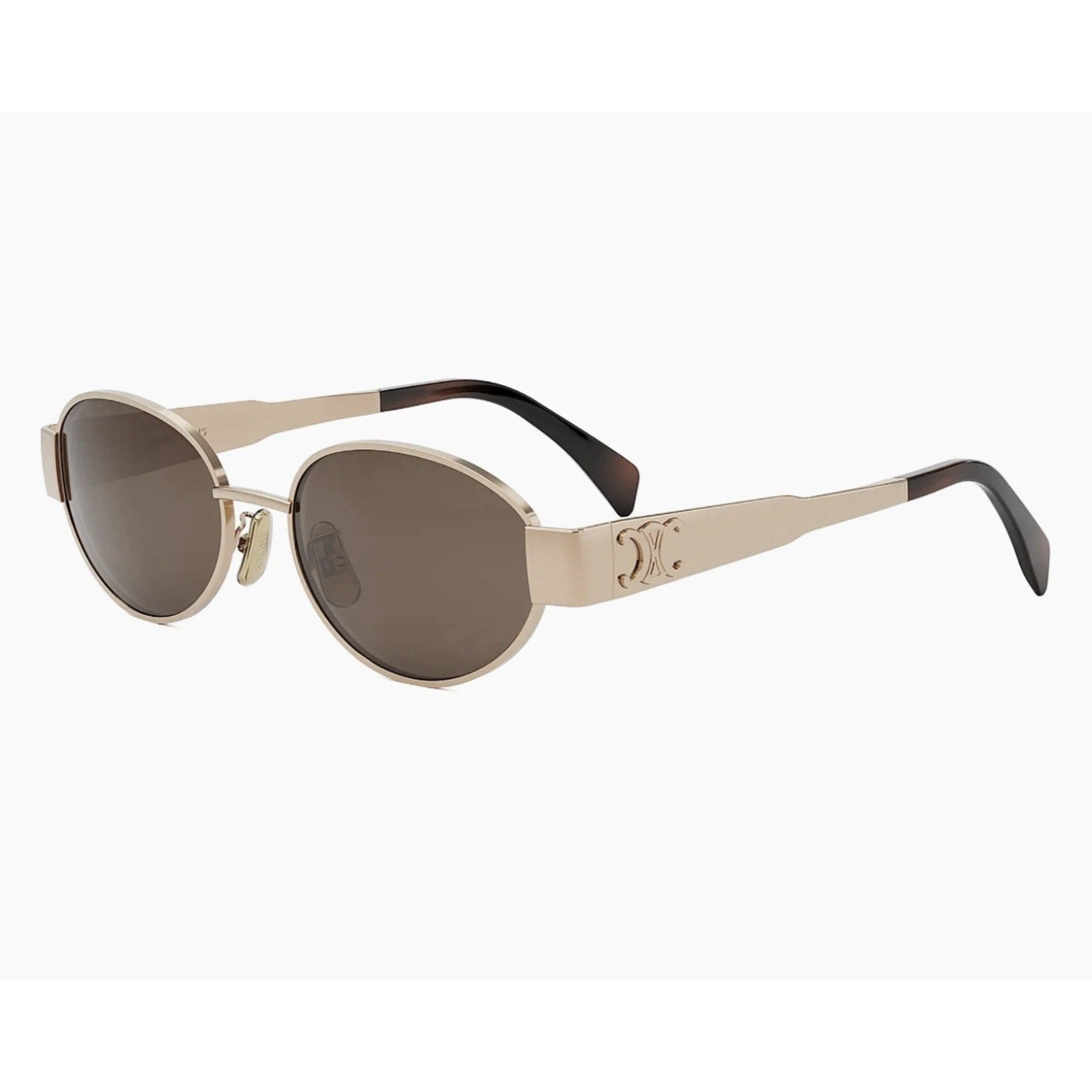 Celine CL40235U 28E Triomphe Metal Oval Sunglasses Rose Gold Brown AUTHENTIC