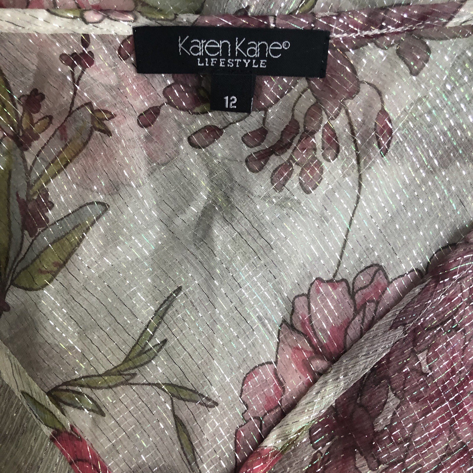 VTG Karen Kane Cami Tunic Top Silk Sheer Floral Shimmer Fairy NWT $108 Size 12