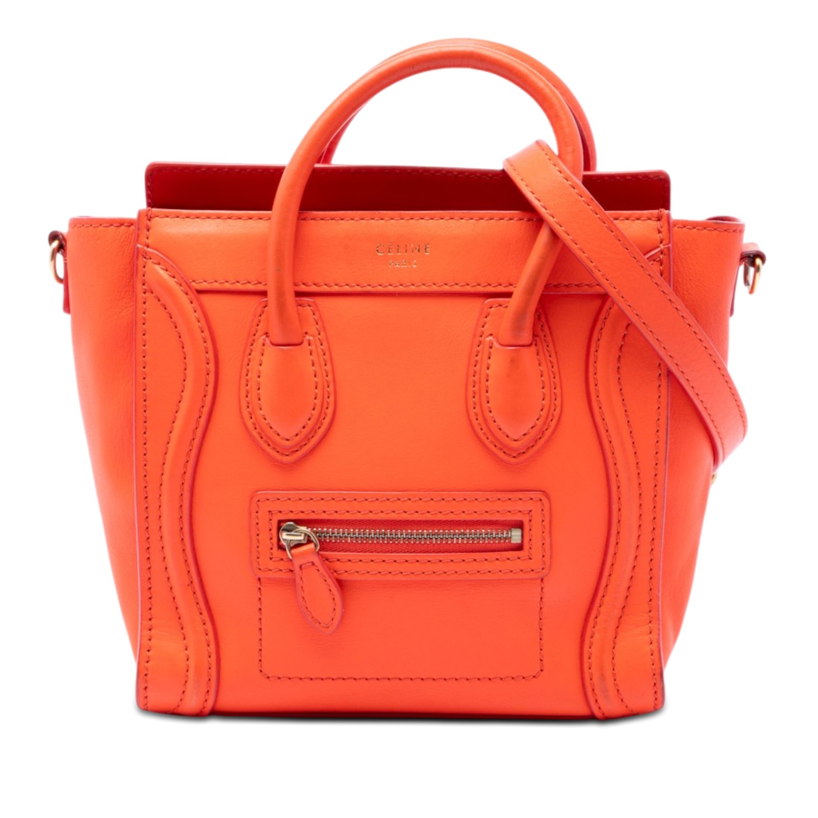 Celine Nano Leather Luggage Tote Pre-Loved Orange