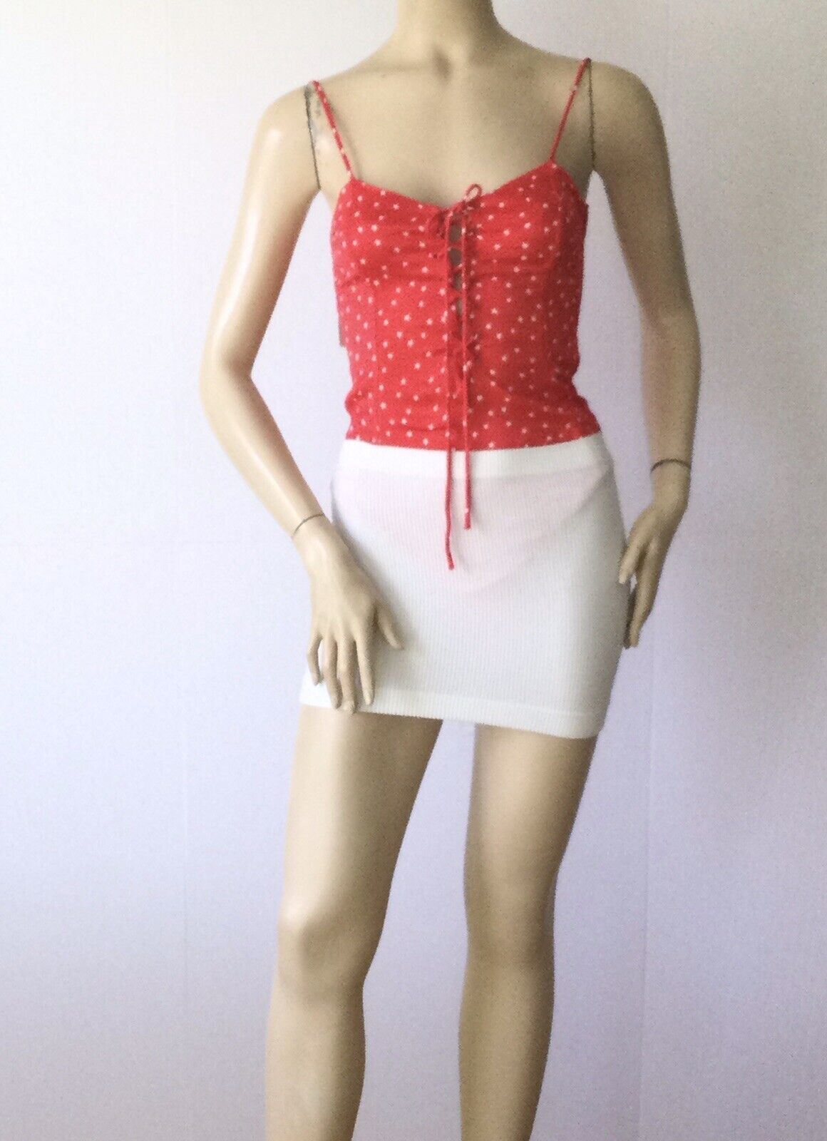 NEW ZARA Red & White Star Lace Up Snap Crotch Bodysuit (Size XS)