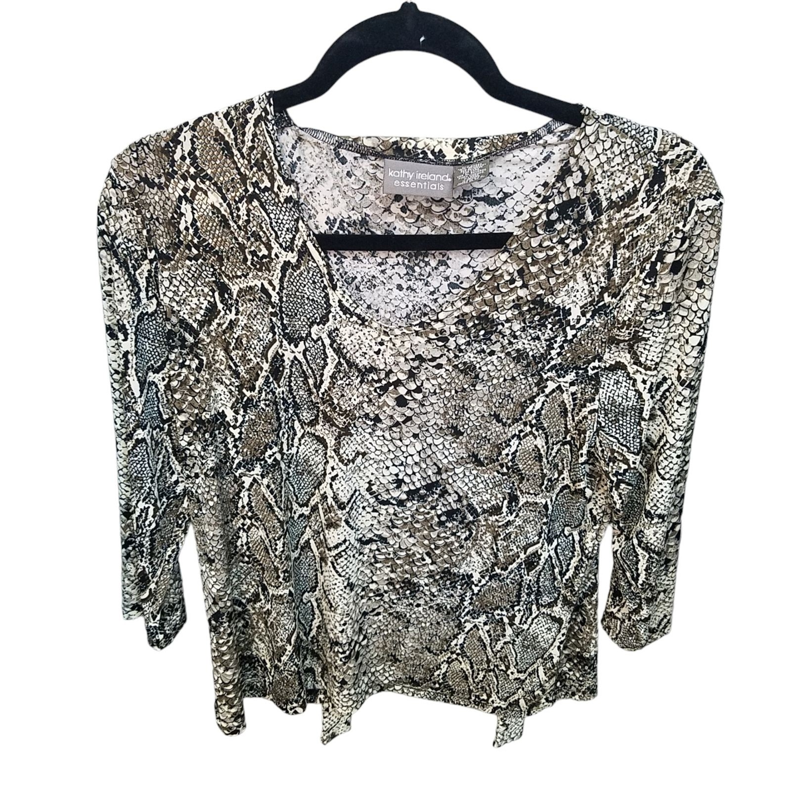 Kathy Ireland Womens Sz XL tan Gray Snakeskin Print 3/4 Sleeve Blouse