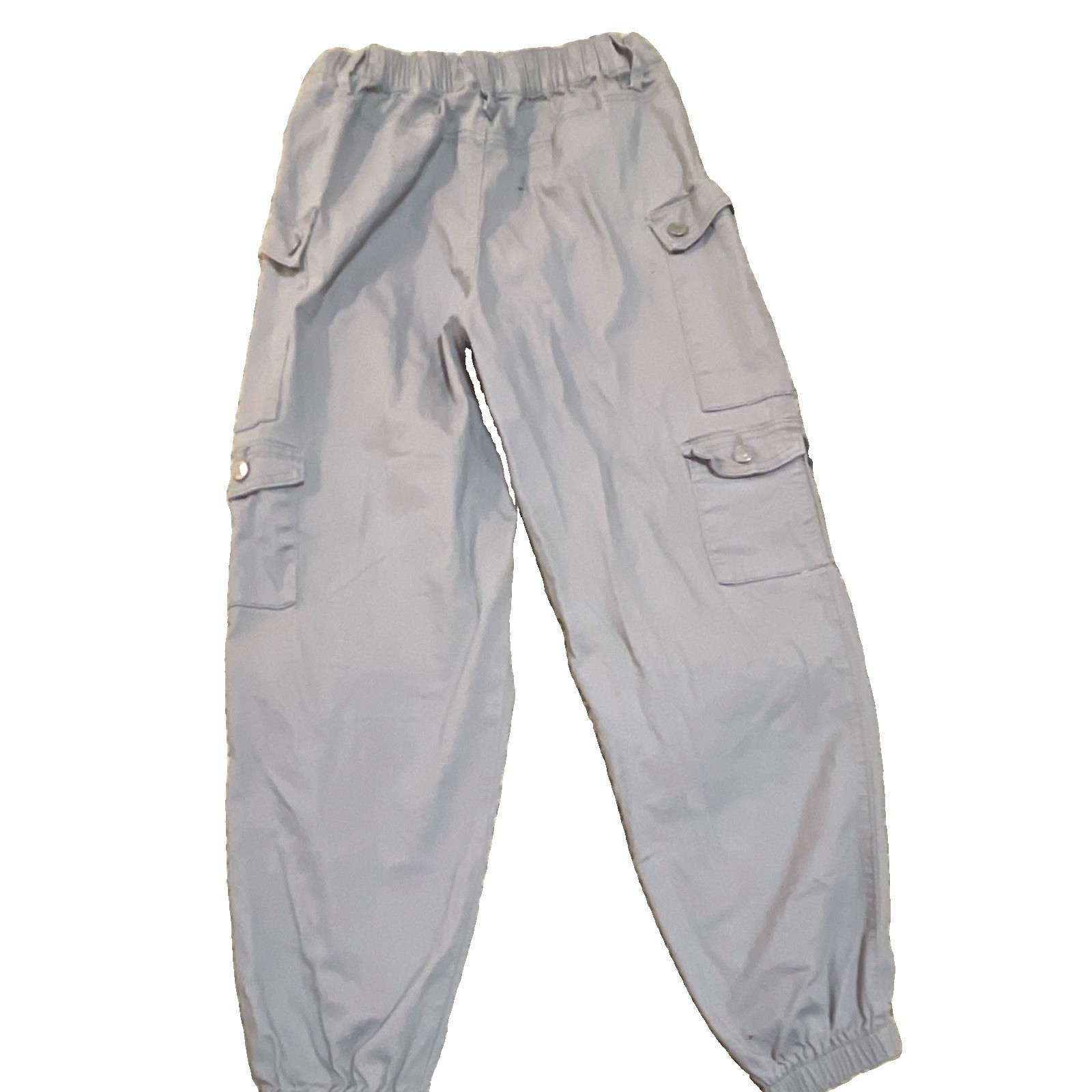 Almost Famous Women’s Gray Cotton Spandex Cargo Pants, Elastic Waist, Pockets S