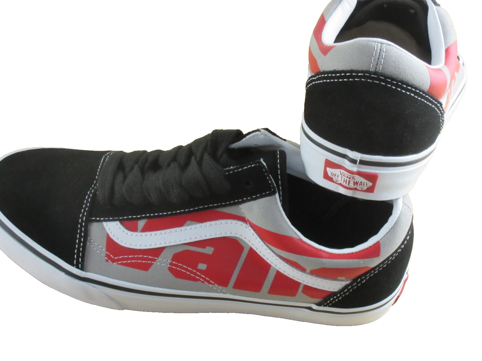 Vans Mens Old Skool Jumbo VANS Logo Black White Red Canvas Suede shoes Size 11.5