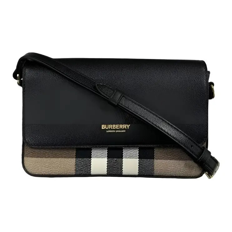 Burberry Calfskin and Canvas Panelled Single Shoulder Bag Women’s 7.9×1.6×5.1 in