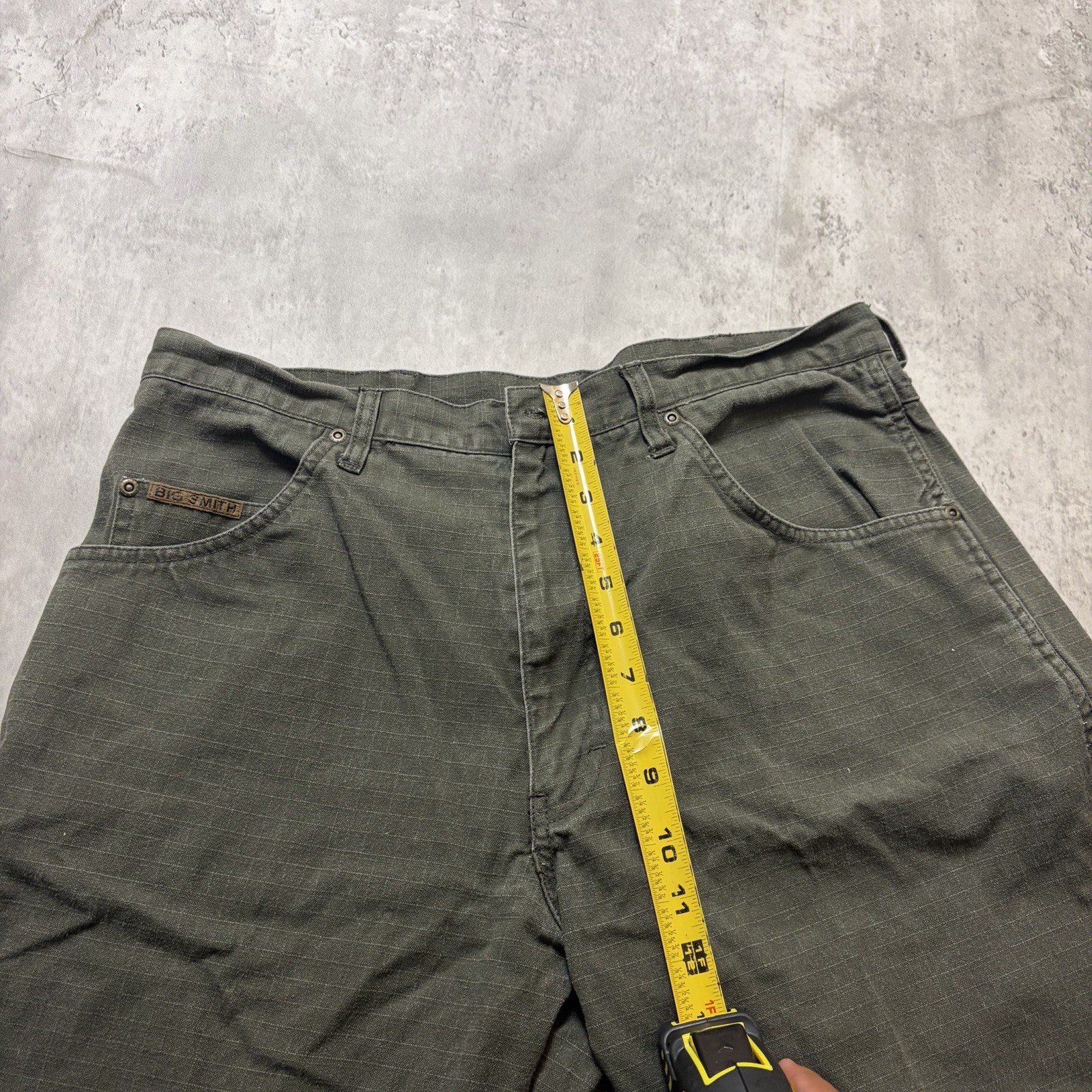 Big Smith Mens Olive Green Ripstop Carpenter Shorts Size 34 Hammer Loop Utility