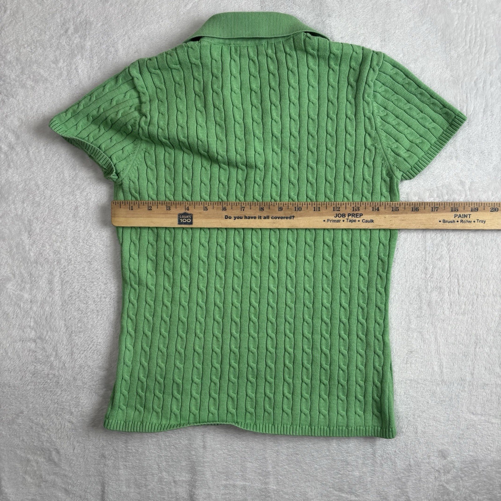 Jeanne Pierre Green Cable Knit Short Sleeve Collared Polo Shirt Women’s Small