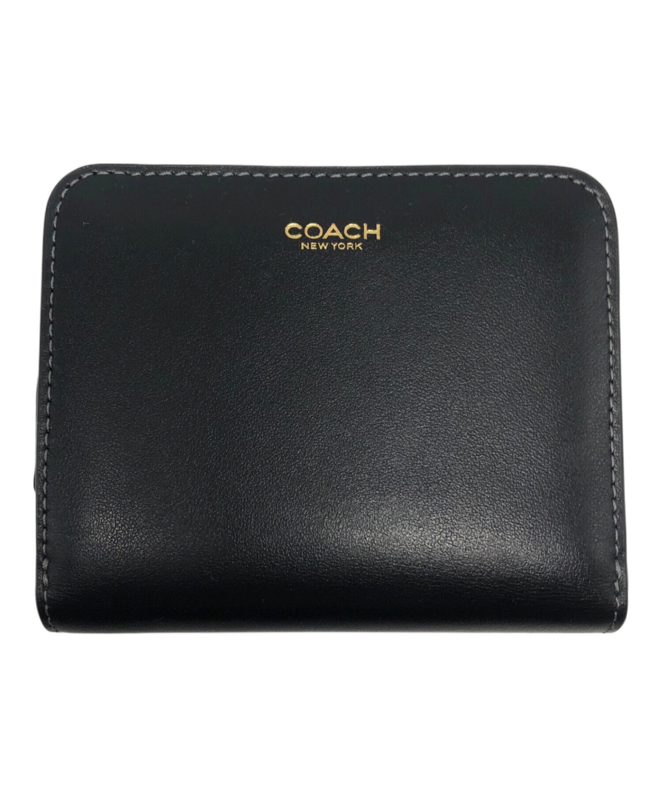 COACH Black Leather Bi Fold Wallet Women Coin Pocket 8 Card Slots CW564 Auth