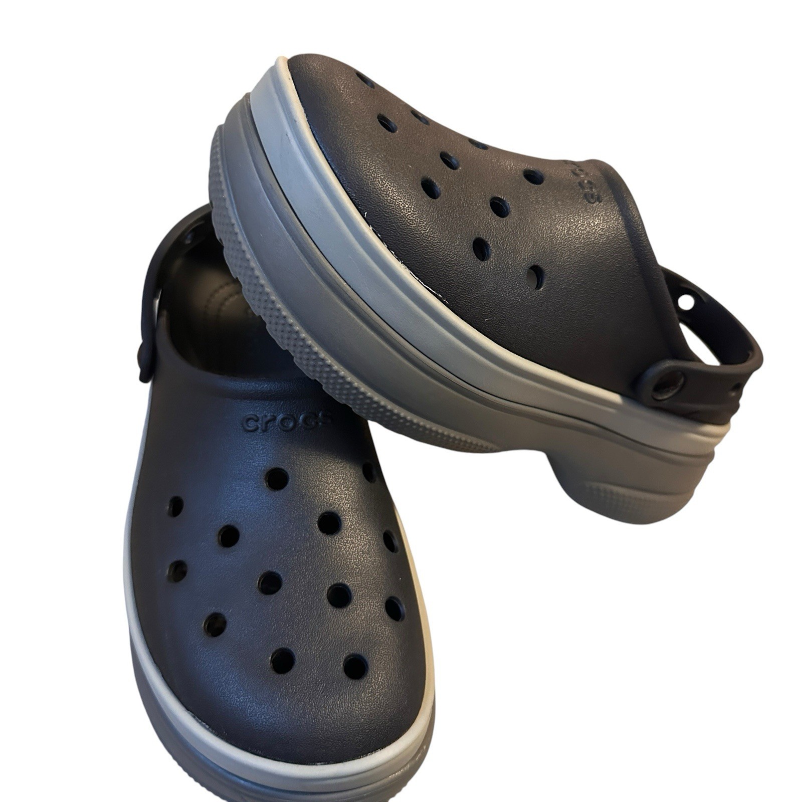 Crocs Classic Black Two Tone Gray Stacked Clog Platform Shoes W9 M7
