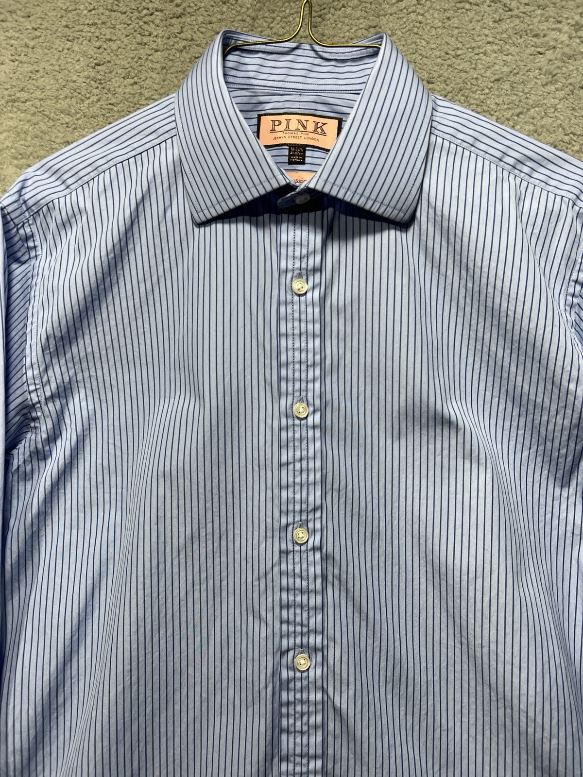 Thomas Pink Mens Dress Shirt 16/34 1/2 Blue Stripe Luxury London Elegant Classic