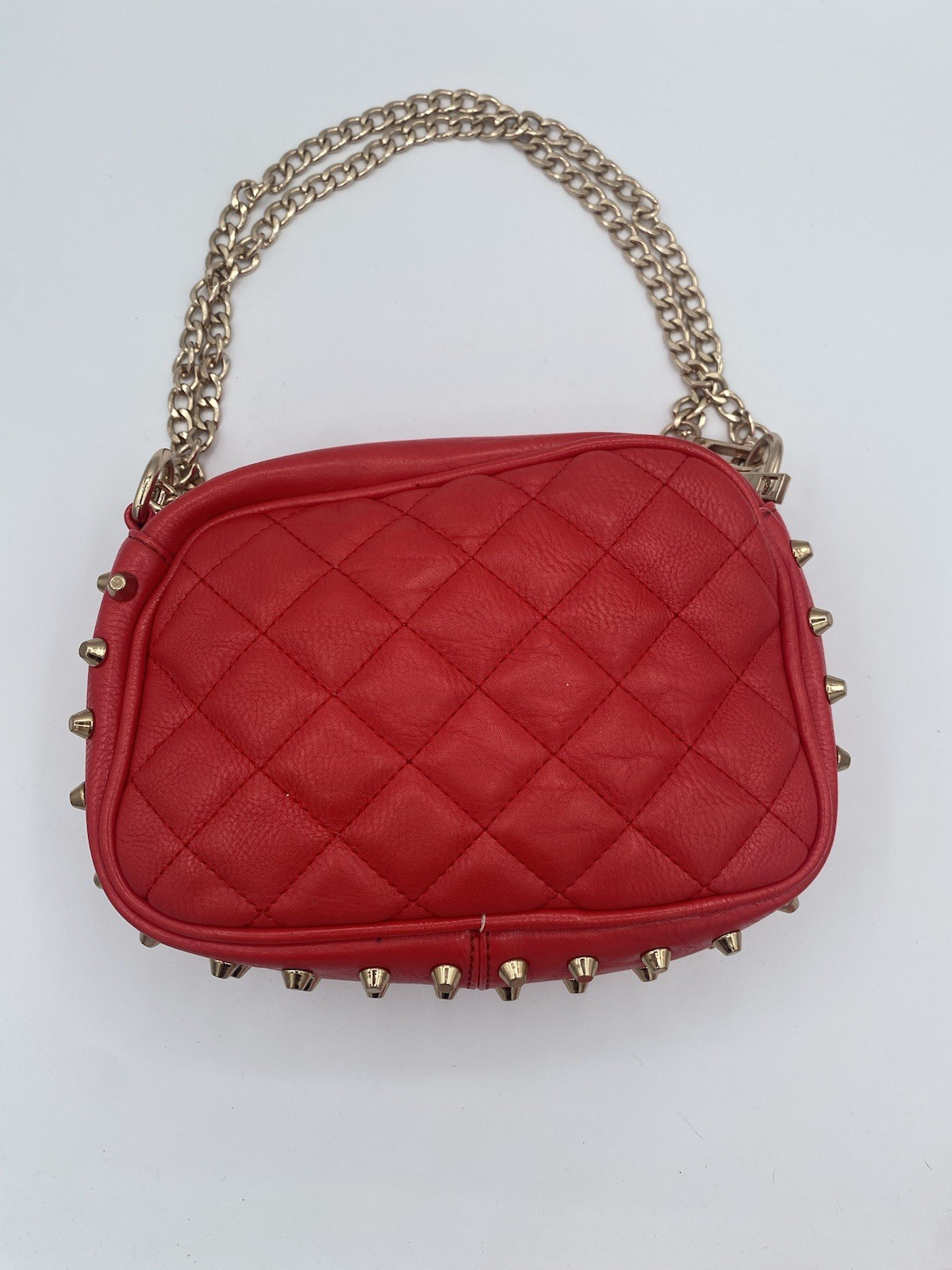 Red Quilted MMS Purse With Gold Chain And Studs