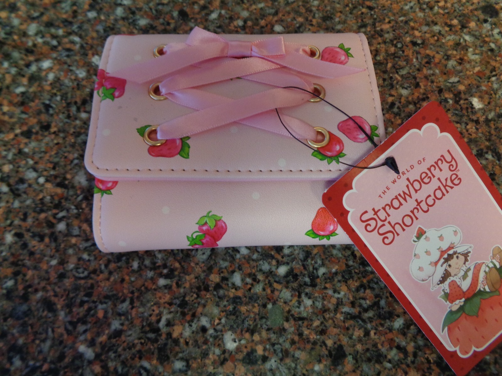 Strawberry Shortcake Strawberries 🍓Satin Lace Up Bow Flap Snap Wallet NWT