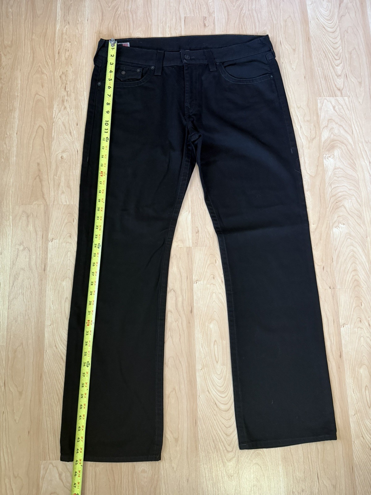 TRUE RELIGION RICKY Mens Flap Pockets Straight Black Denim Jeans Pants 38 x 33