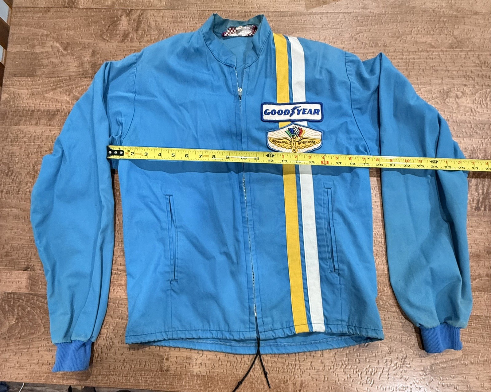 Vintage 70s Goodyear Indianapolis Motor Speedway Blue Jacket Mens Small Zip