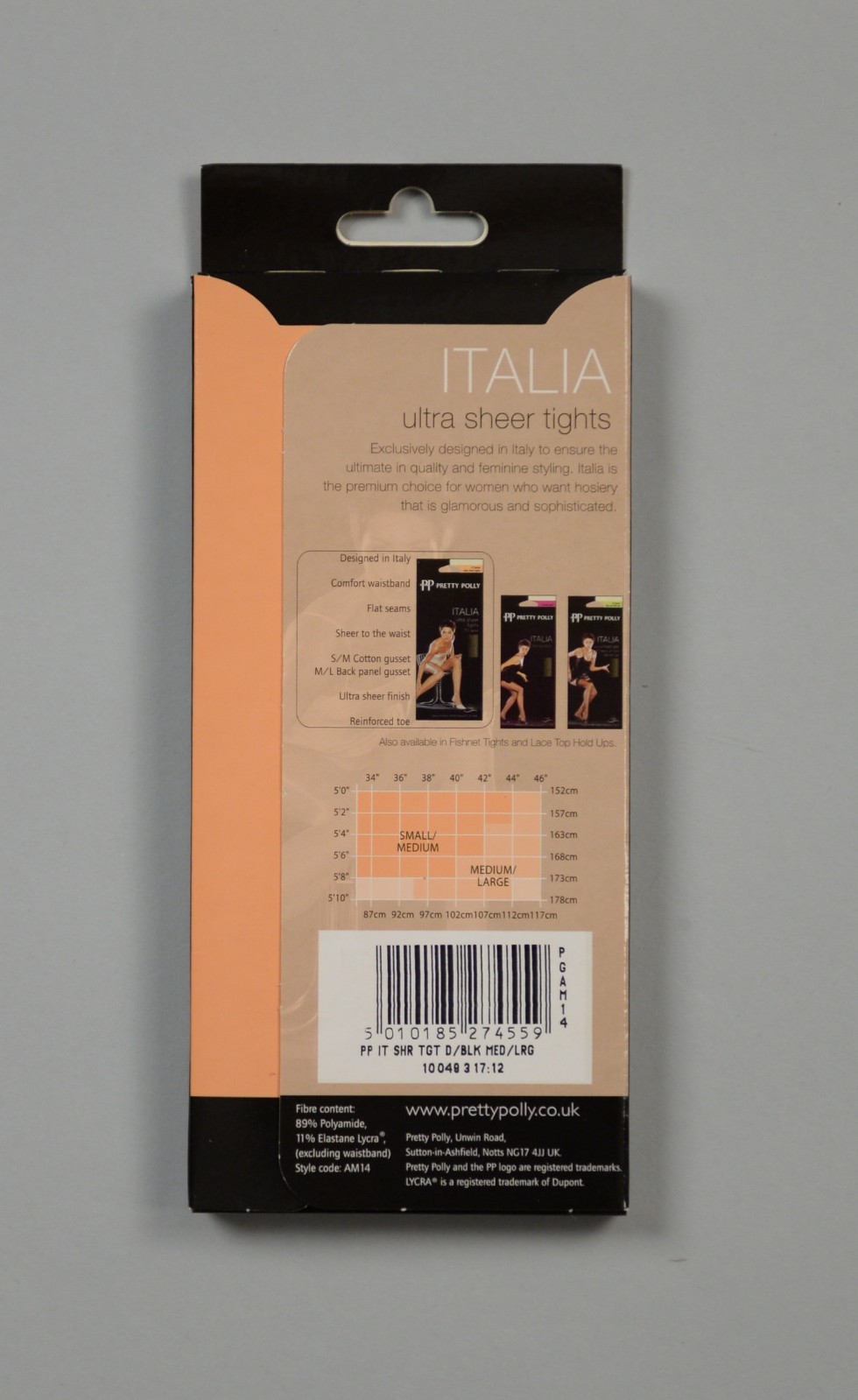 NOS Pretty Polly Italia Ultra Sheer 10 Denier Pantyhose Tights – Dusky Black