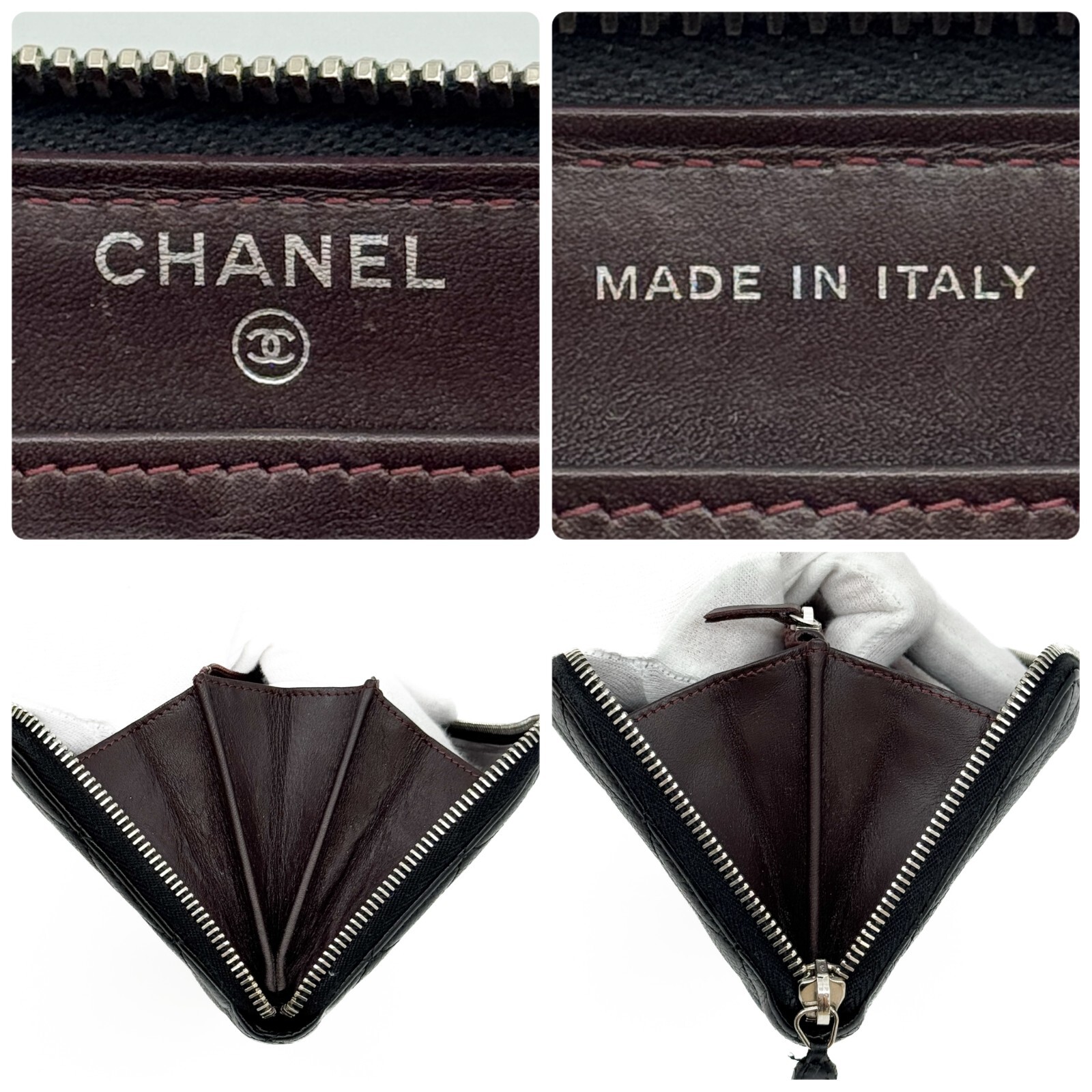 CHANEL Matelasse Caviar Skin Round Zippy Long Wallet Purse leather Black Auth