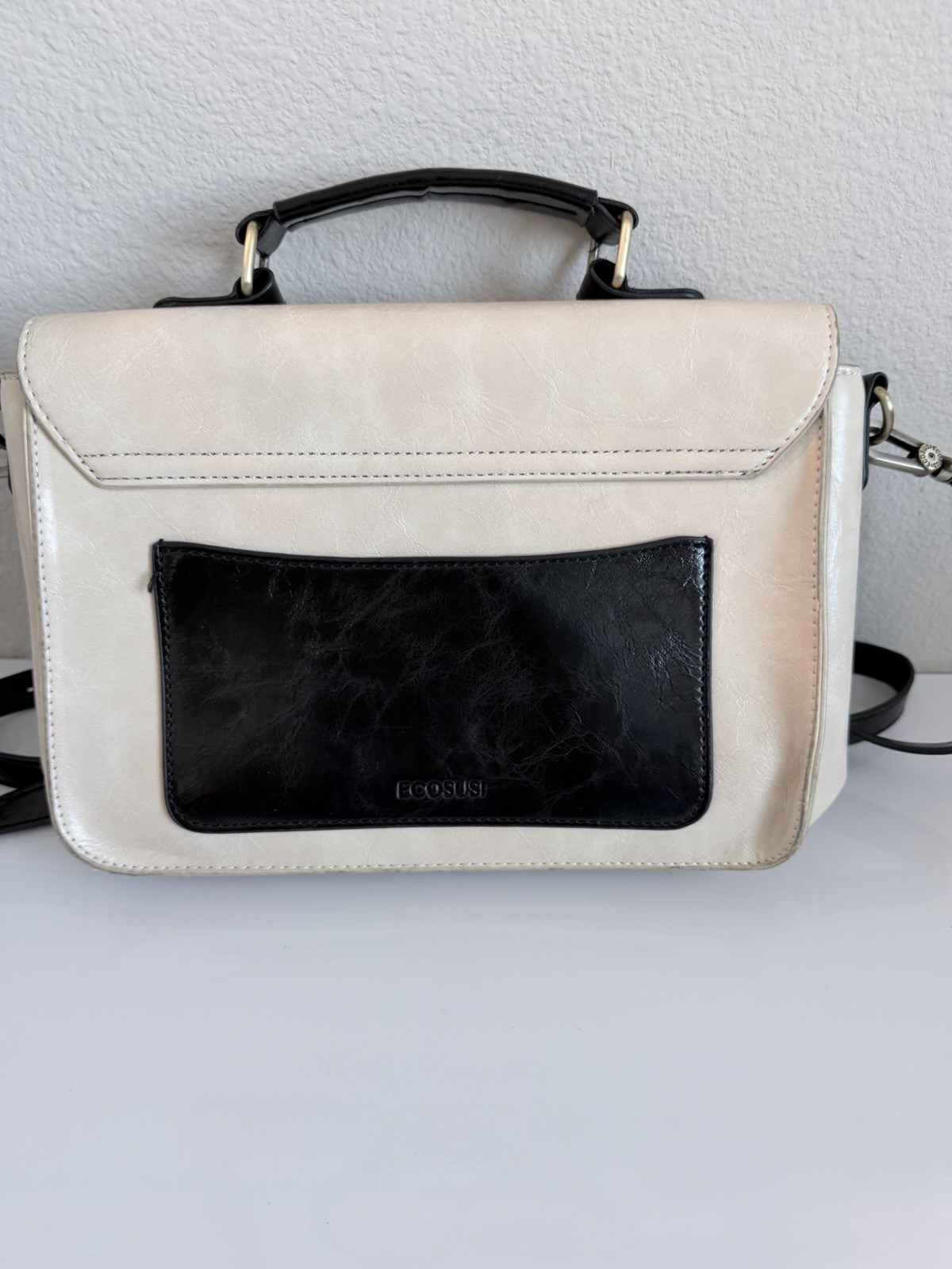 ECOSUSI Beige Black Satchel Crossbody Bag Vintage Style Top Handle Purse