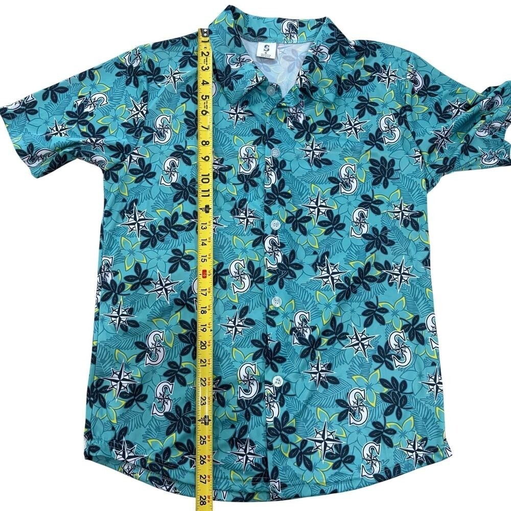 Seattle Mariners Men’s Floral Hawaiian Button Down Shirt Short Sleeve Medium SGA