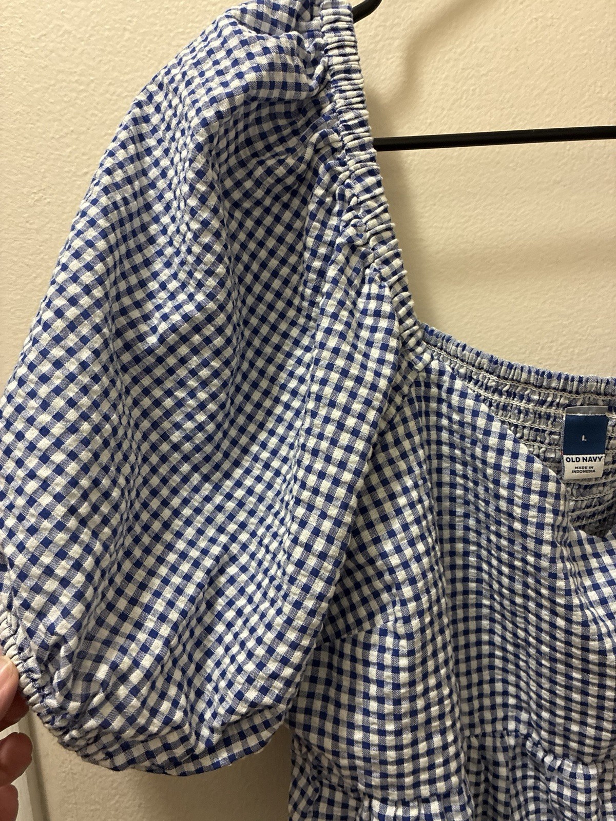 Old Navy Womens Gingham Dress Large Milkmaid Puff Sleeves Summer Farm Girl