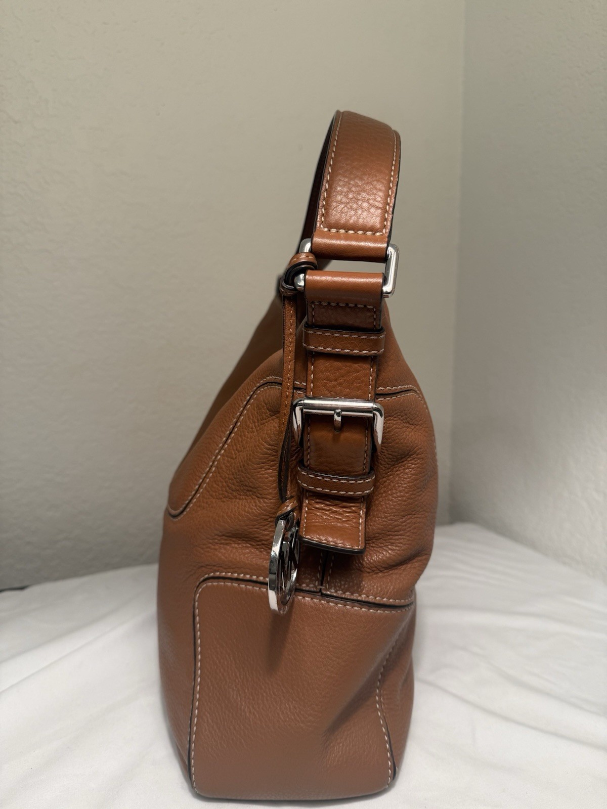 MICHAEL KORS Nolita Large Pebbled Leather Hobo Shoulder Bag Luggage Brown MK Vtg