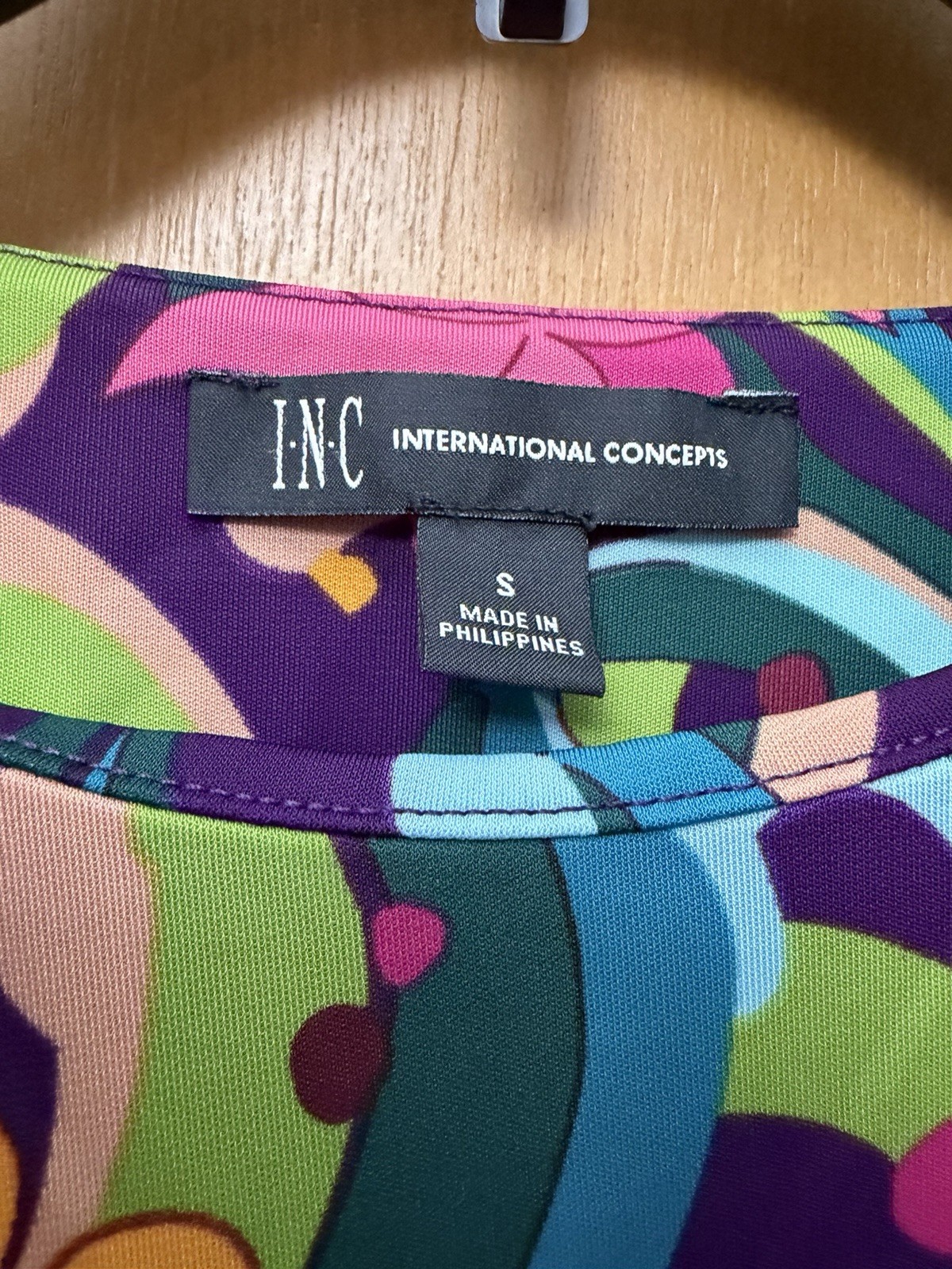 INC International Concepts Floral Puff Shoulder Blouse Small Purple Multicolor