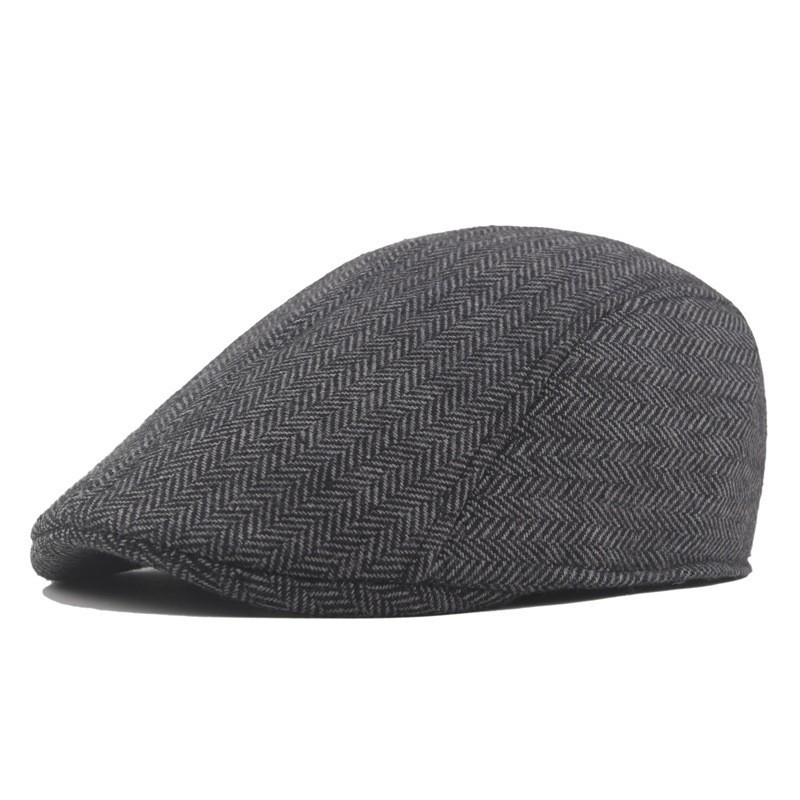 Black Men’s Herringbone Ivy Flat Cap Classic Newsboy Driving Golf Hat Newsboy