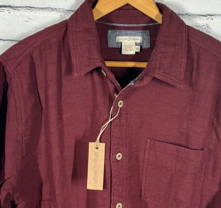 Carbon 2 Cobalt Shirt Mens Medium M Burgundy Red Waffle Knit Button Up NWT