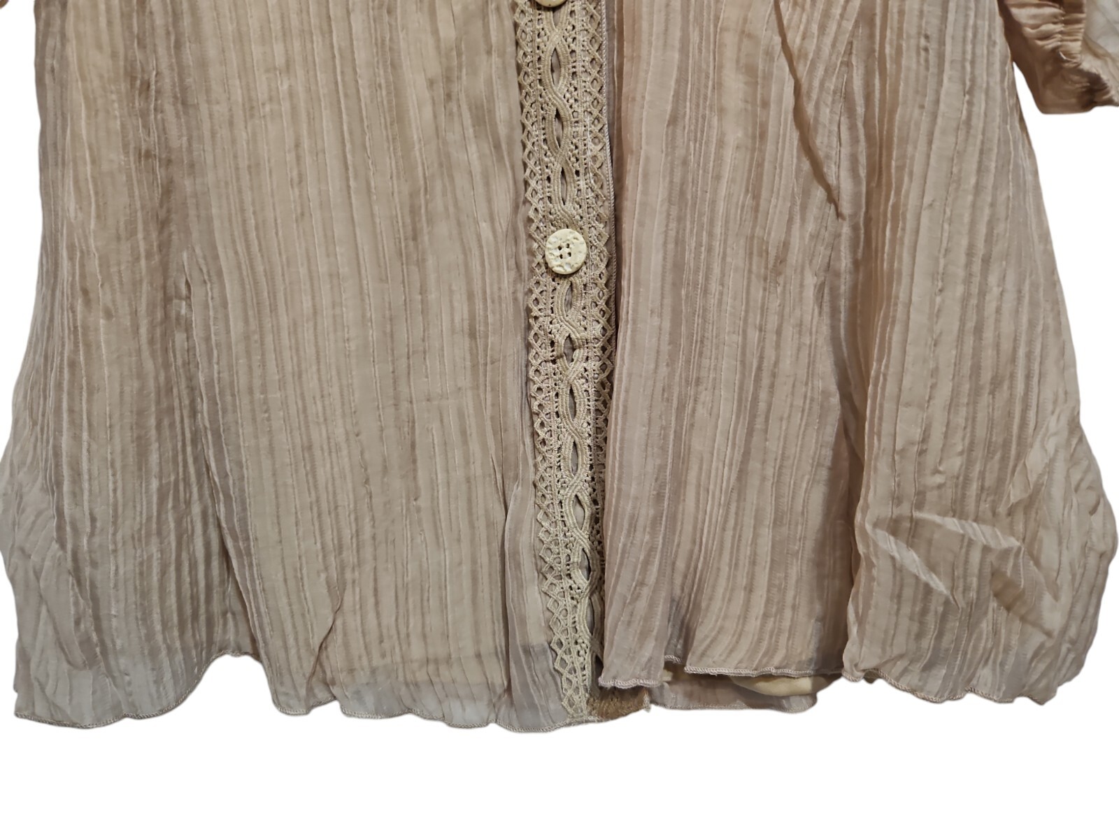 Pretty Angel Blouse Womens Large Tan Brown 3/4 Sleeve Fringe V Neck Bohemian New