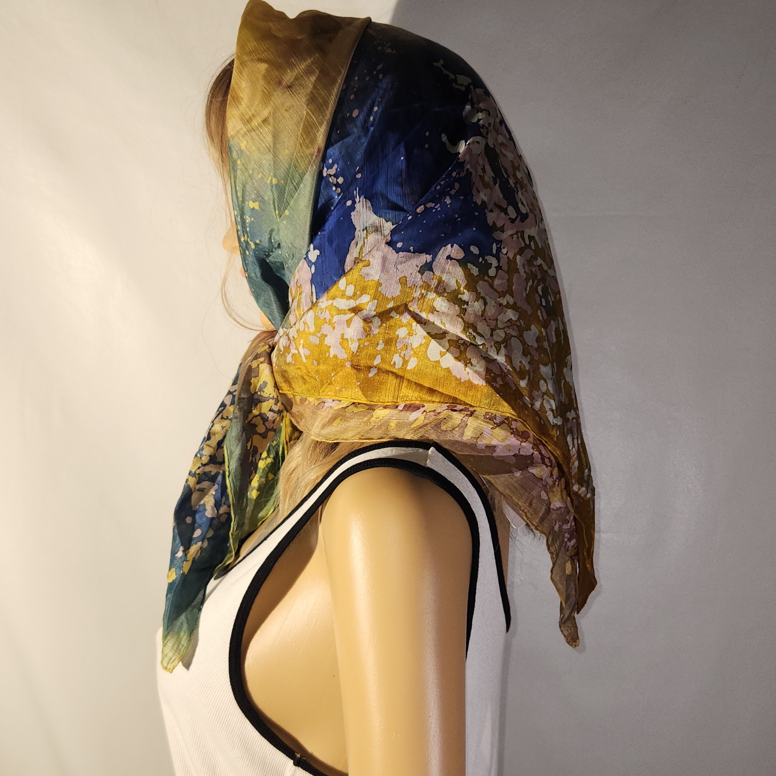 90s Y2K Watercolor Wash Abstract hand-dyed silk Large Scarf 34″ x 34″ Grannycore