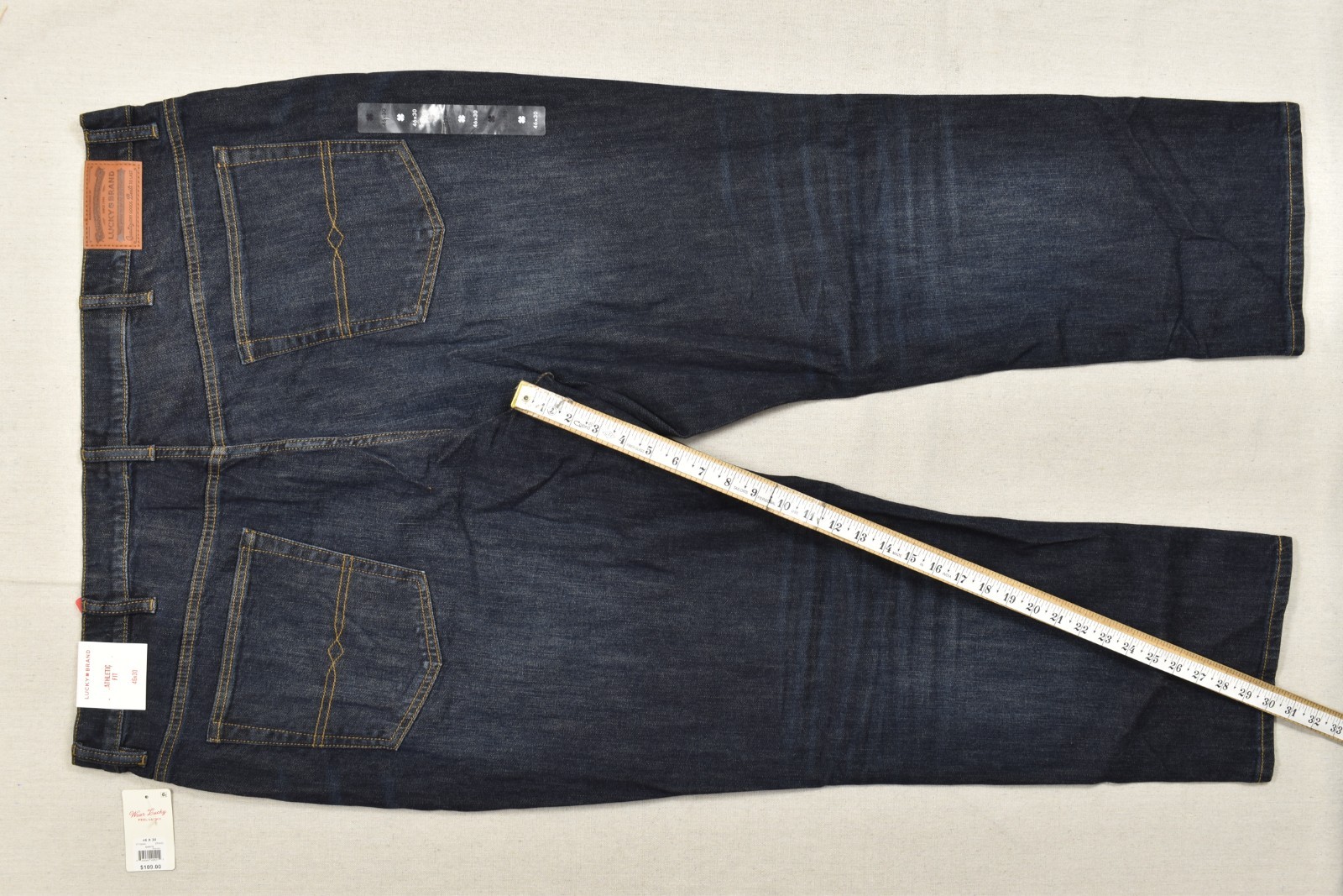 Lucky Brand Men’s Athletic Straight Barite Blue Denim Jeans Stretch 46×30 NEW