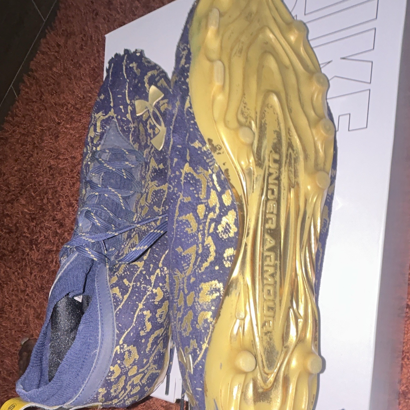 UA Spotlight Lux 2.0 size 12 Under Armour Men Blue/Gold Low Top Lace Up Cleats,