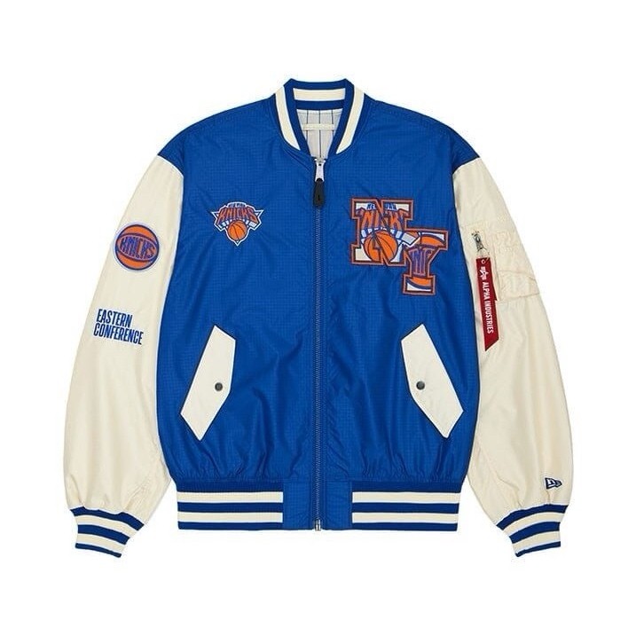 Alpha Industries New York Knicks Bomber Jacket Full Zip Small Blue White Orange