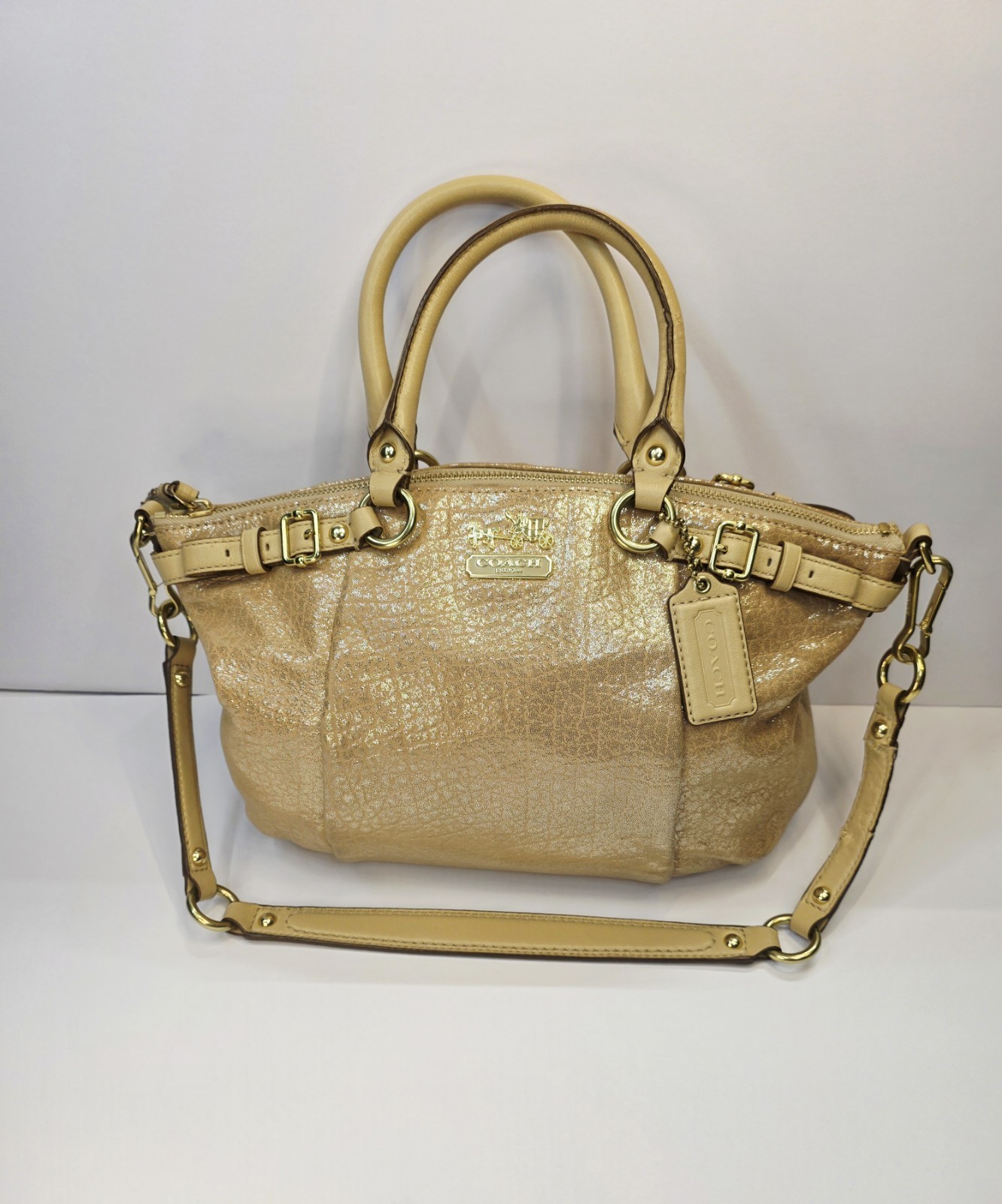 RARE & RETIRED COACH Madison Sophia Shimmering Champagne Gold Top Handle Satchel