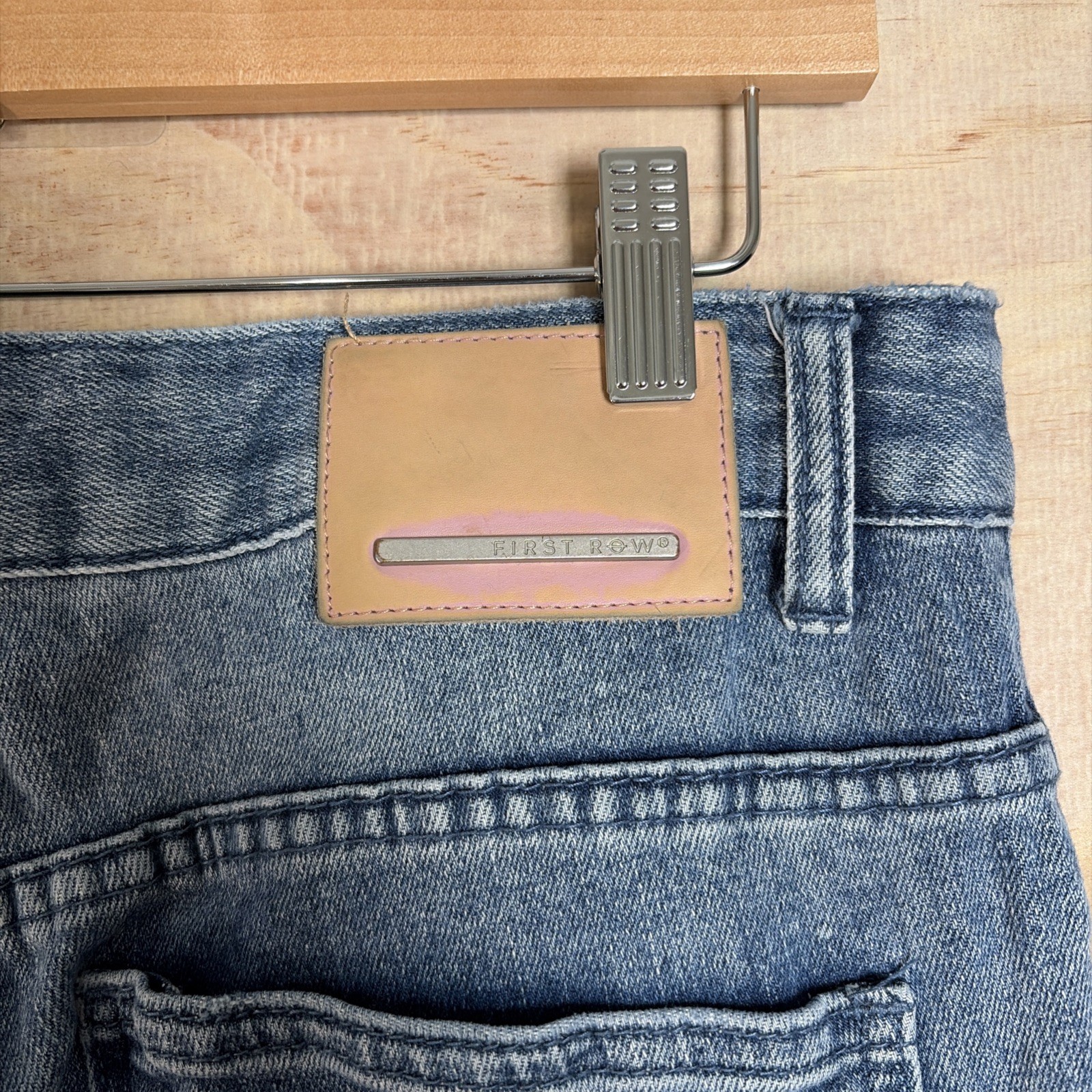 First Row Varsity Patched Jeans Men’s Size 32×32 EUC Distressed Slim Denim