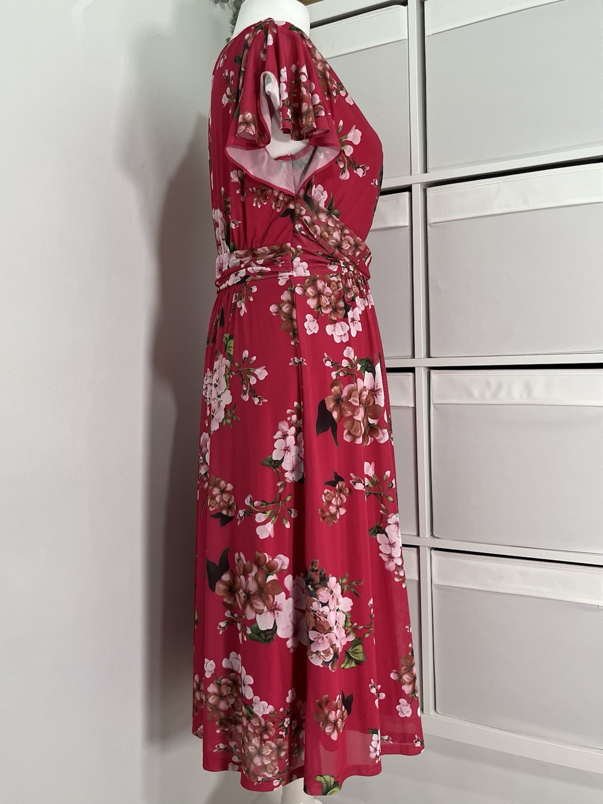 Jolie Moi Ladies Midi Dress Fits Uk 16 Floral Mesh Lined Occasion Wedding Races