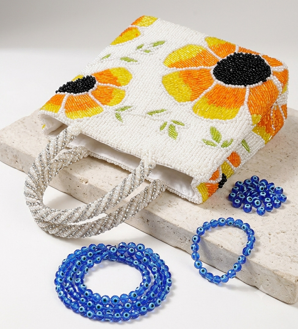 Unique Beaded Floral Purse, Handmade Evening Clutch for Wedding, Bridal Party