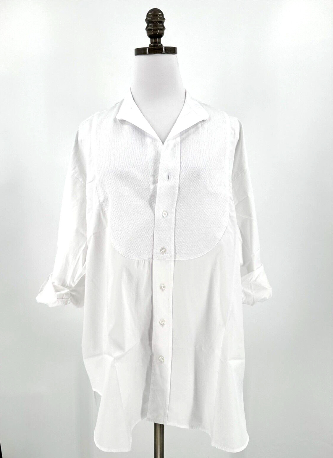 Frank & Eileen Italian Victoria Tuxedo Shirt Womens White SuperLuxe Sz S
