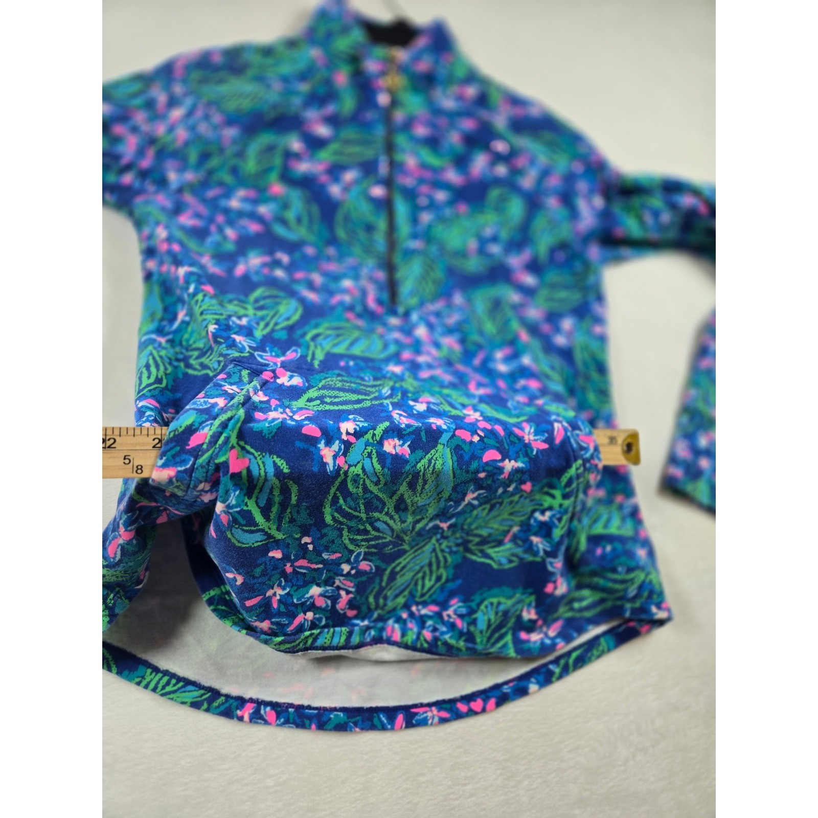 Lilly Pulitzer Blue Tropical Floral Quarter Zip Pullover Thumbholes Small