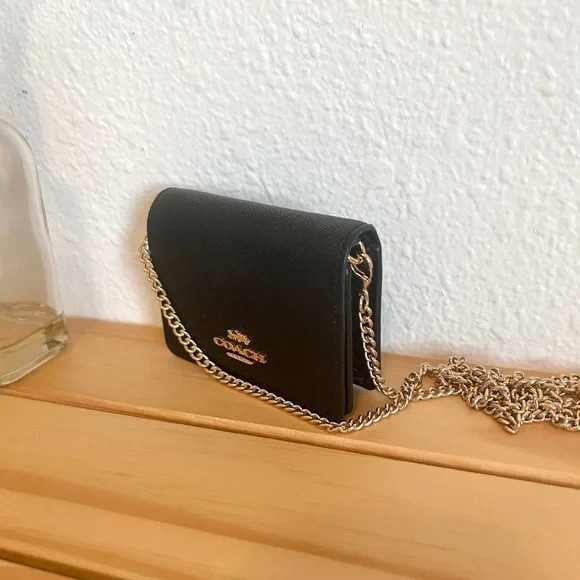 NWT🍎Coach Mini Wallet On A Chain in Black Bag Card Case C0059 Gift Casual