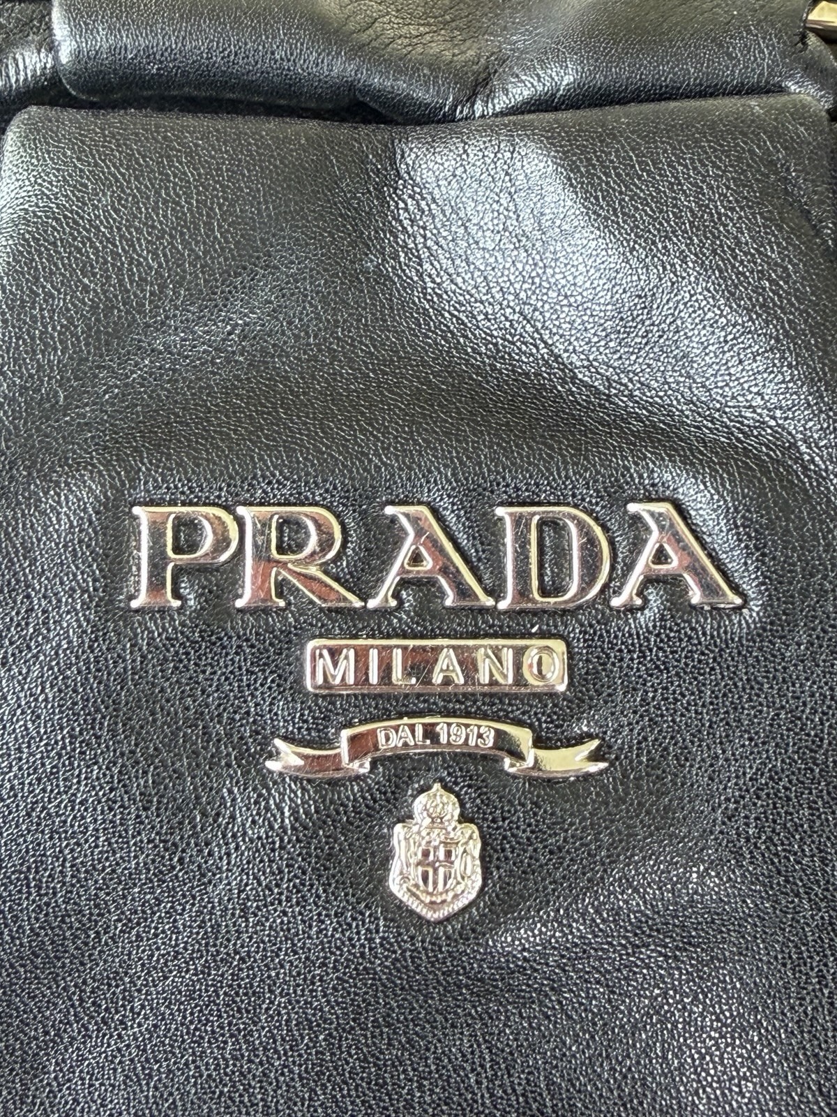 PRADA Black Crescent Shoulder Hobo Bag Zip Silver Hardware Logo Strap Pockets