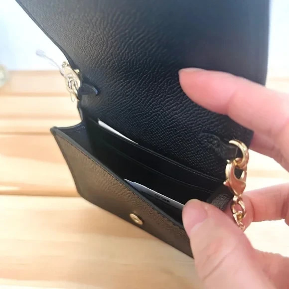 NWT🍎Coach Mini Wallet On A Chain in Black Bag Card Case C0059 Gift Casual