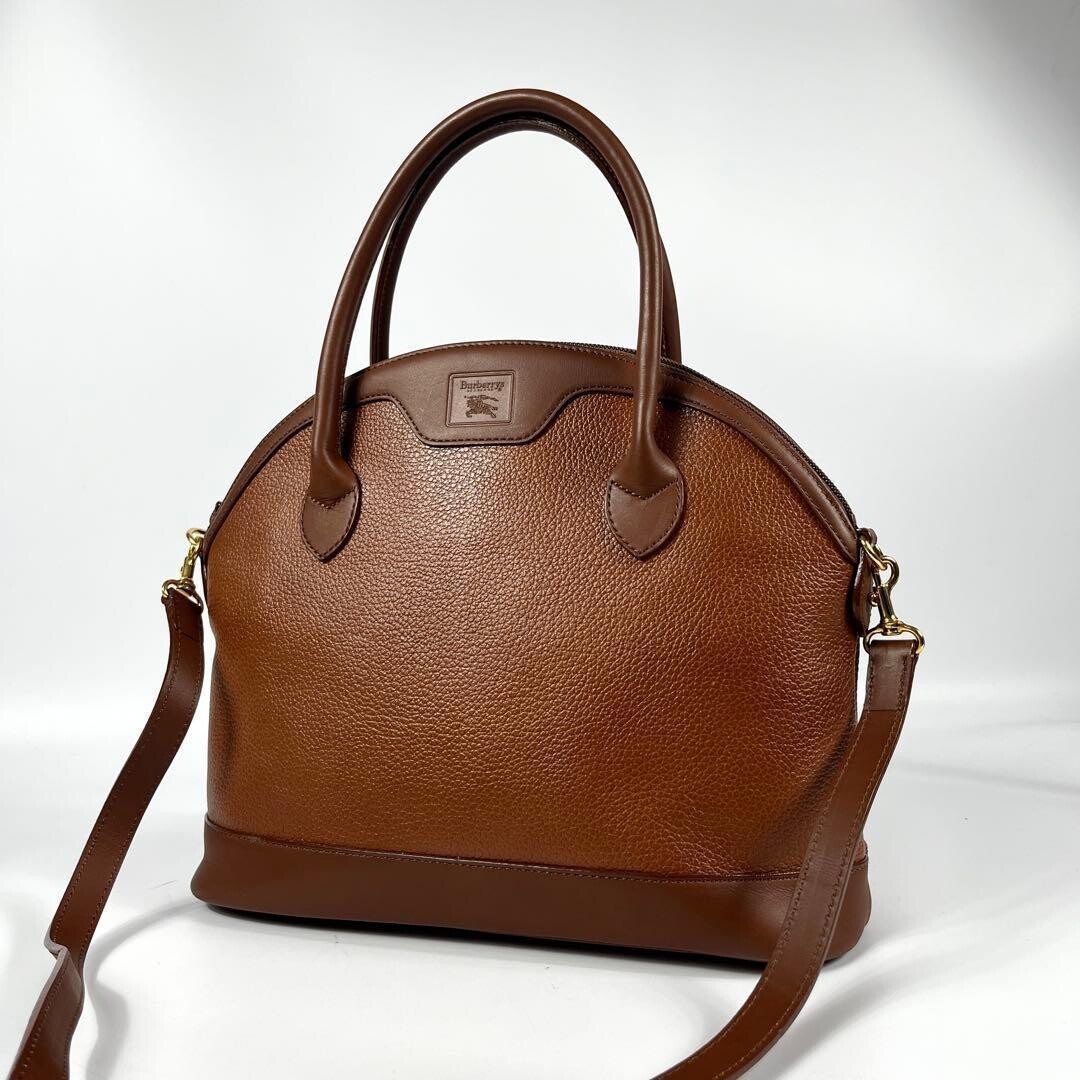 Burberrys 2Way Nova Check Leather Shoulder Bag Brown Auth