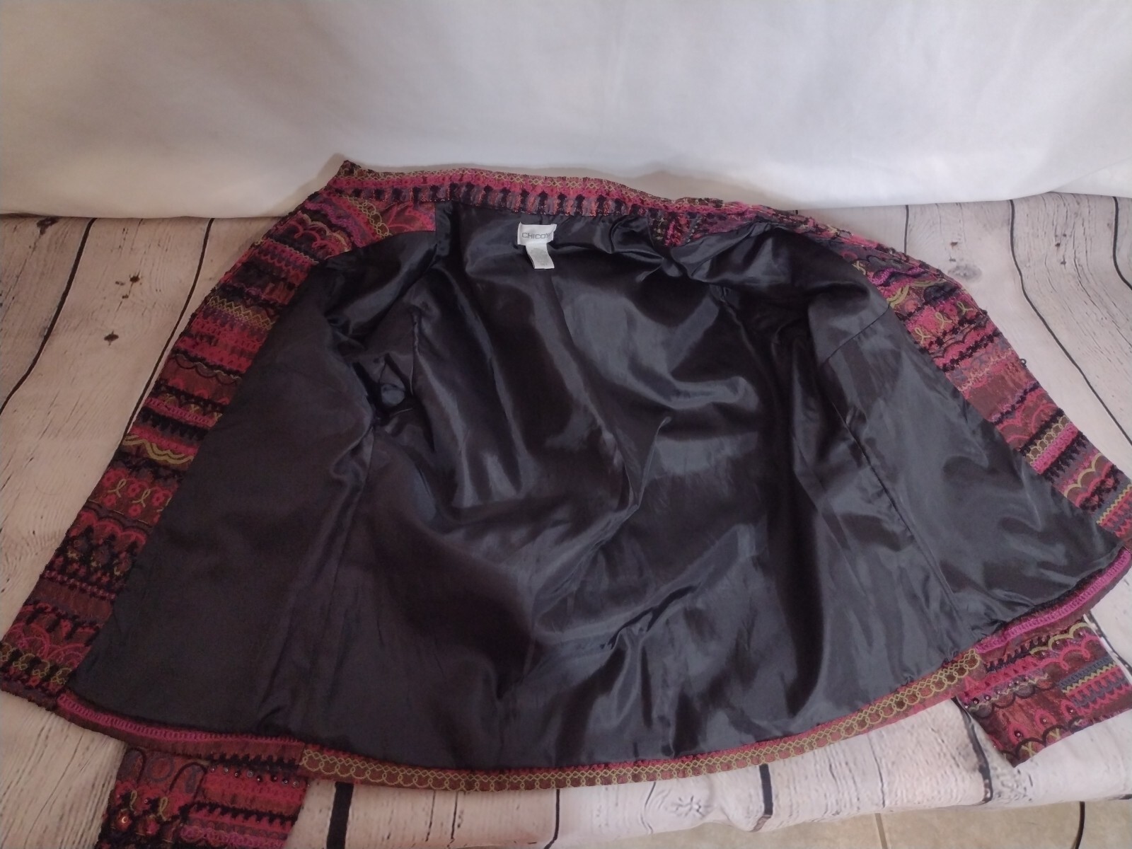 Chico’s Cocktail Jacket Open Front Embroidered & Sequin Accents
