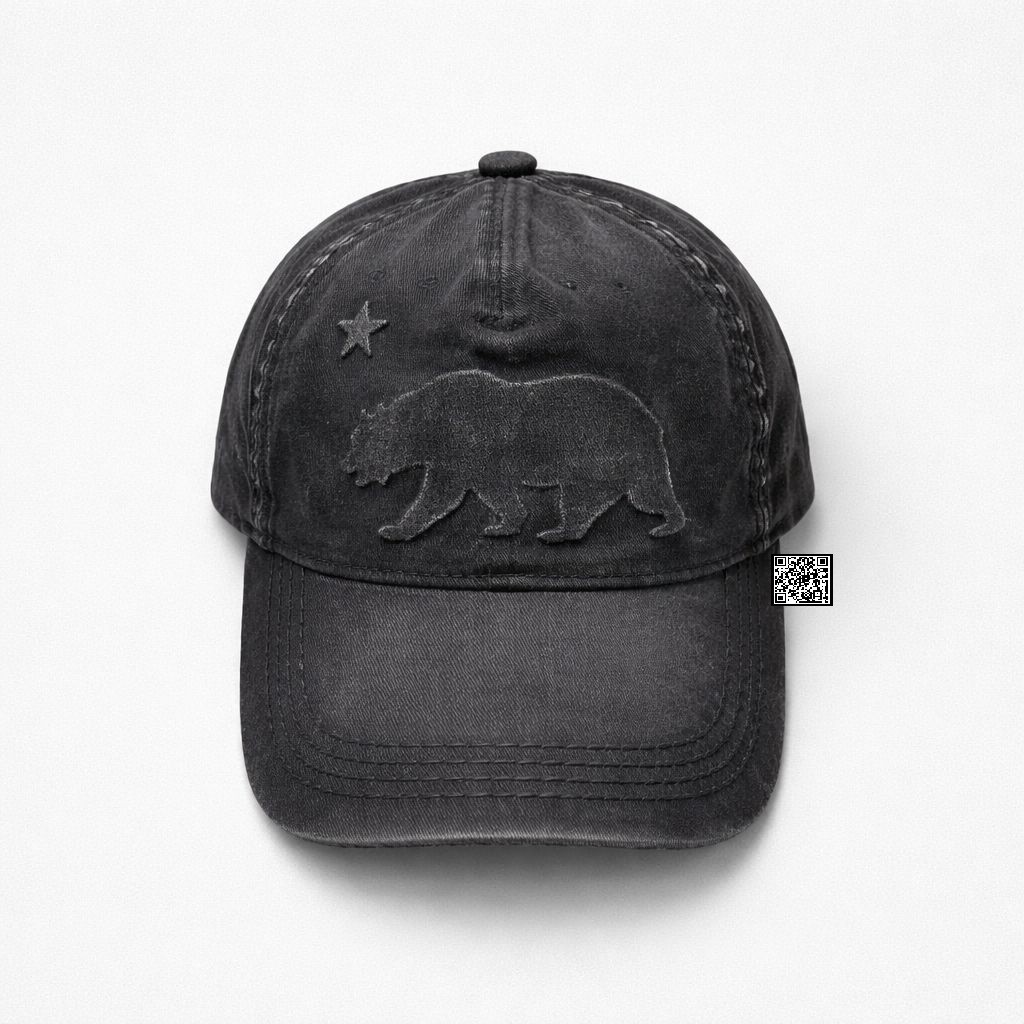 California Bear Embrodery Baseball Cap Washed Cotton Adjustable Unisex Adult Hat