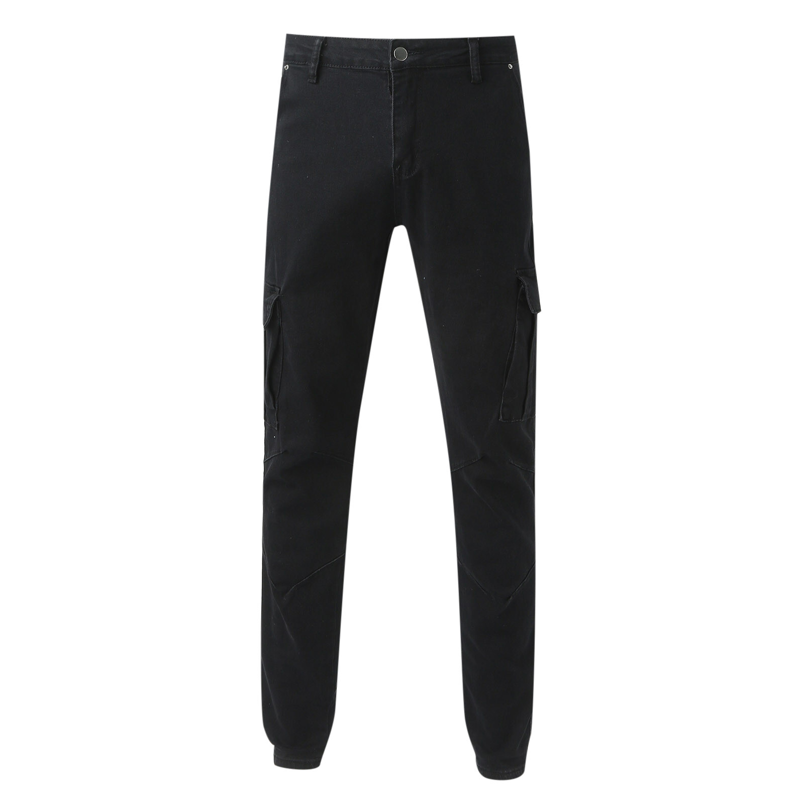 Large SIze Mens Soild Straight Hole Buckle Zipper Middle Waist Denim Long Pants