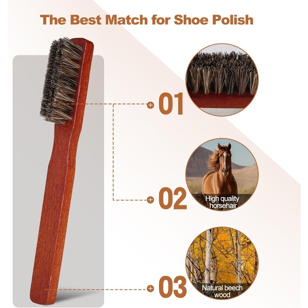 Horsehair Leather Shoe Polish Brush Professional Shoe Care Applicator Brush for